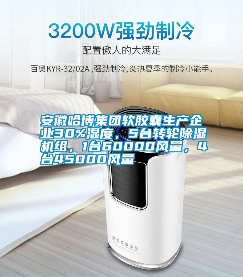 安徽哈博集團(tuán)軟膠囊生產(chǎn)企業(yè)30%濕度，5臺(tái)轉(zhuǎn)輪除濕機(jī)組，1臺(tái)60000風(fēng)量，4臺(tái)45000風(fēng)量